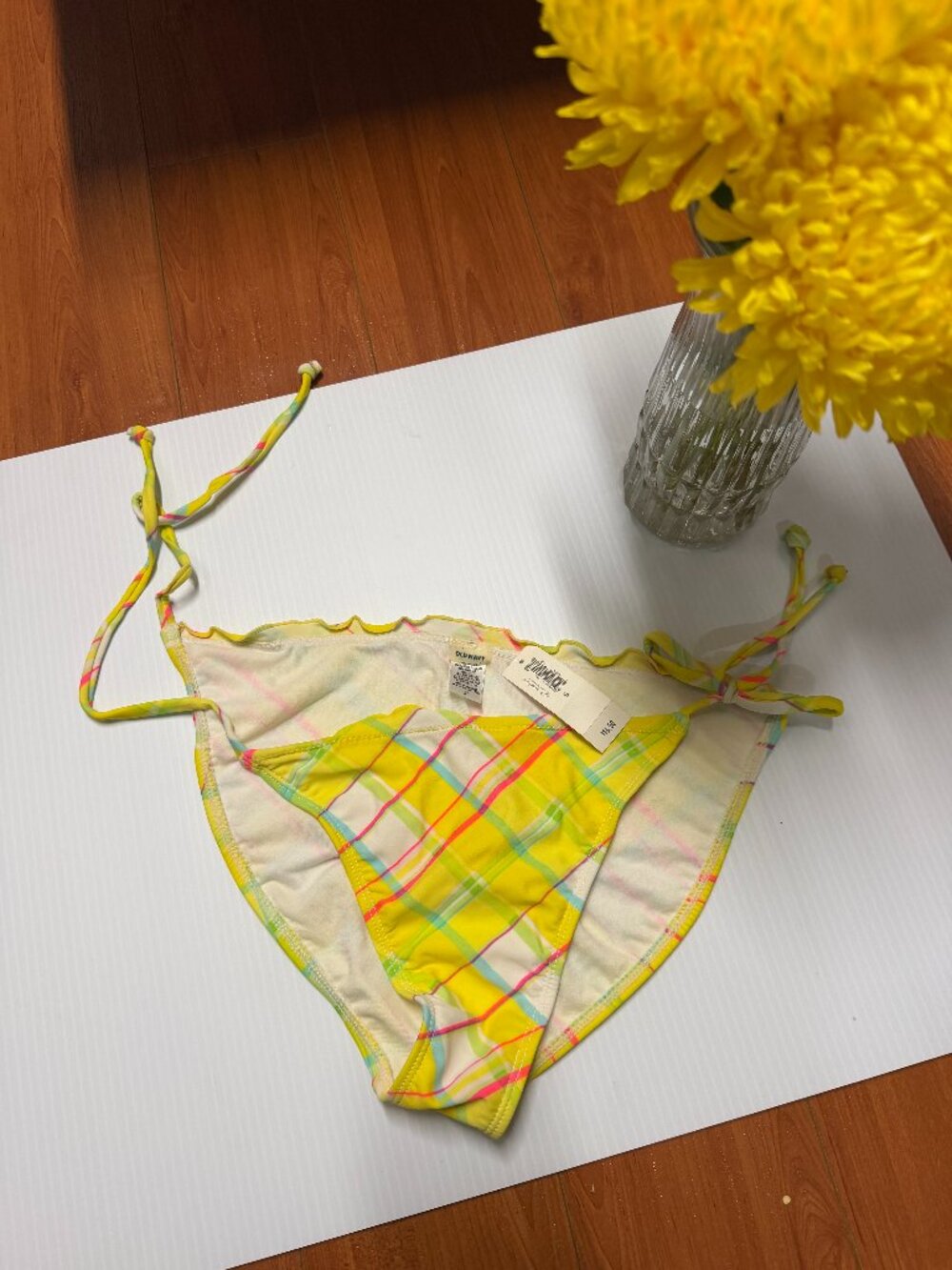 Old Navy Yellow Plaid Side-Tie Bikini Bottom NWT S
